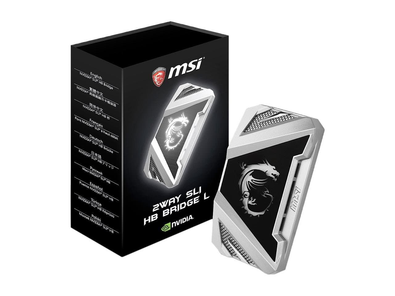 MSI 2WAY SLI HB BRIDGE L SILVER GAMING 5K Video 80mm 2 Way SLI Bridge for GTX 1080 1070 Series Graphics Card Silver/Black