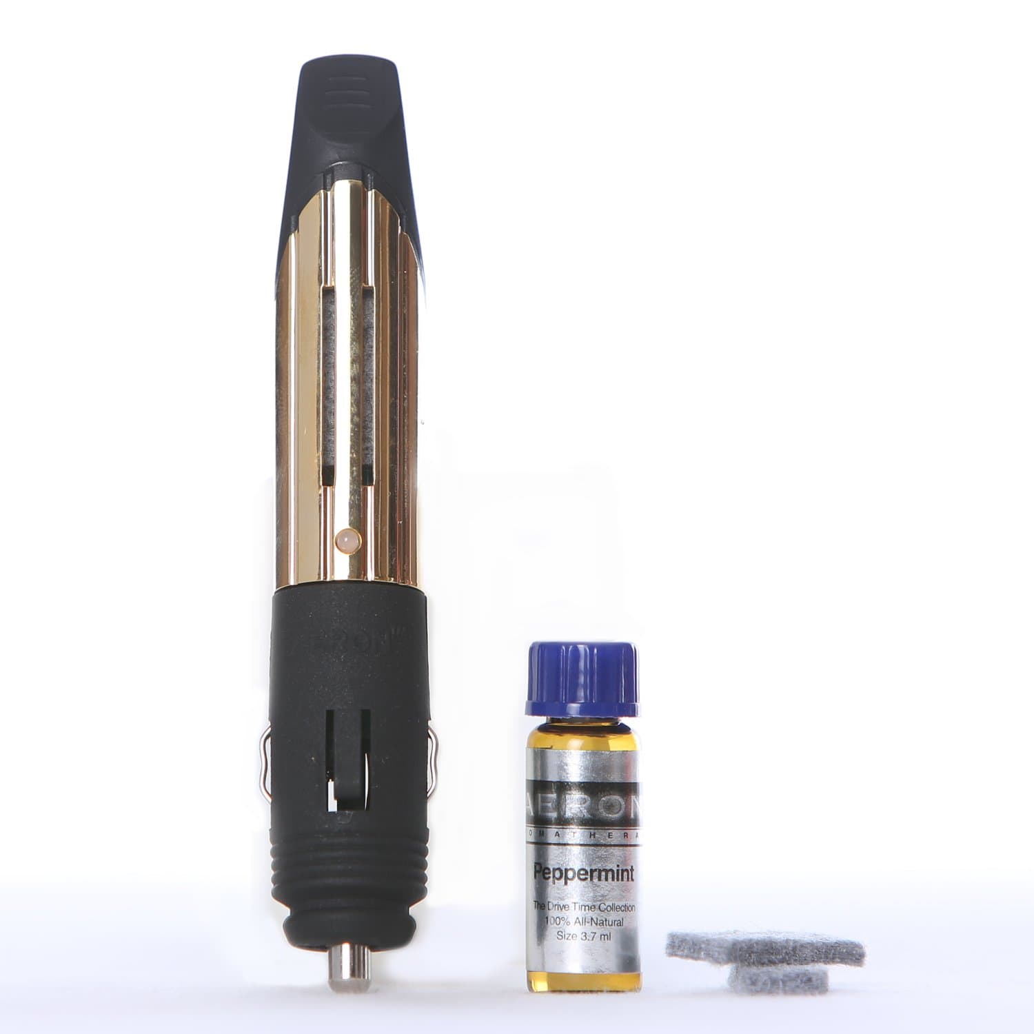 DriveTime Aromatherapy 12V Automotive Aroma Diffuser with 3.7 ml Peppermint essential oil blend (Gold)