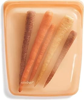 Stasher Silicone Reusable Storage Bag, 1/2 Gallon (Orange) | Food Meal Prep Storage Container | Lunch, Travel, Makeup, Gym Bag | Freezer, Oven, Microwave, Dishwasher Safe, Leakproof