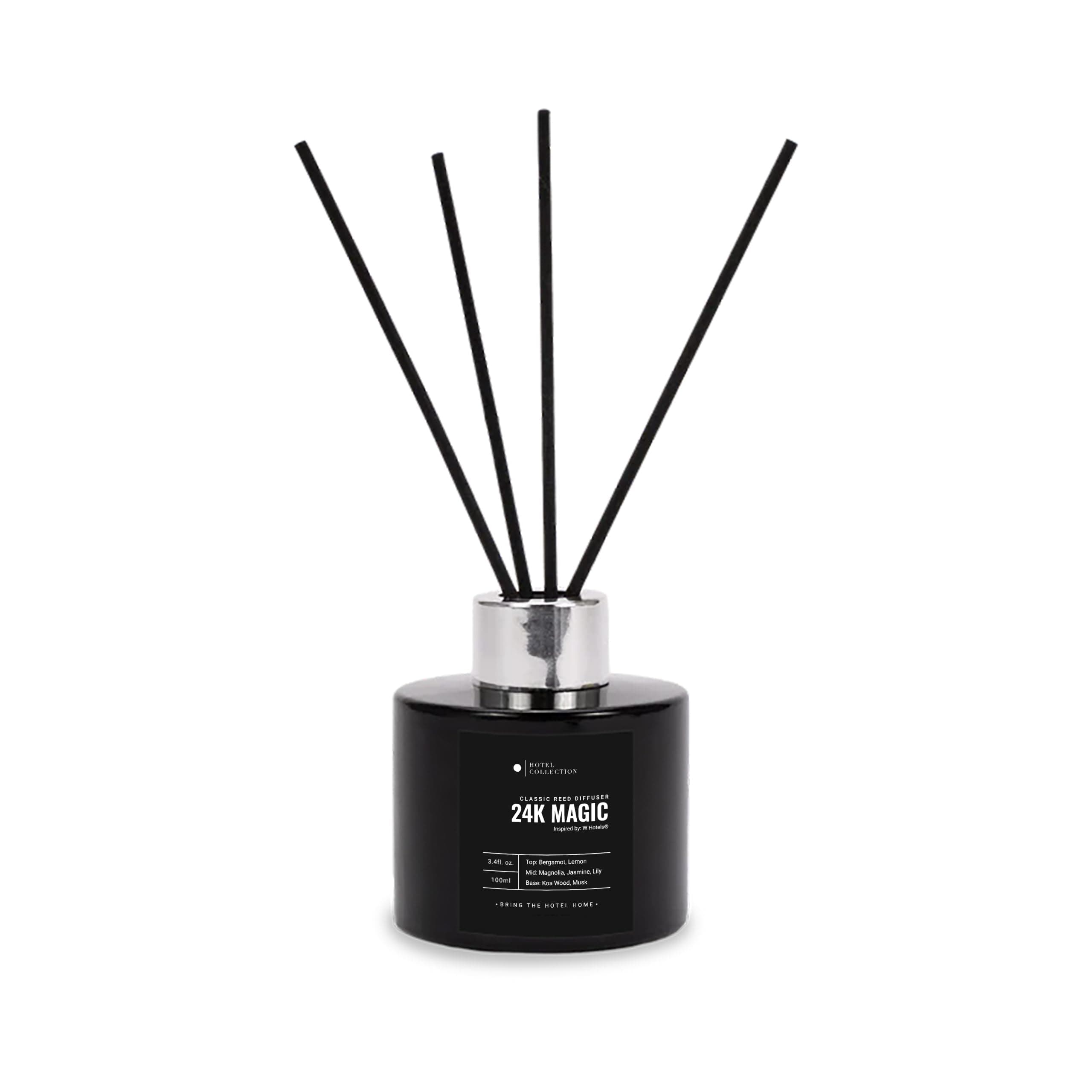 Aroma360 Hotel Collection Reed Diffuser - Reed Diffuser with Fragrance Oil Inspired by W Hotels - Scent Includes Bergamot, Lemon & Lemongrass - 24K Magic, 100mL/3.38 fl oz