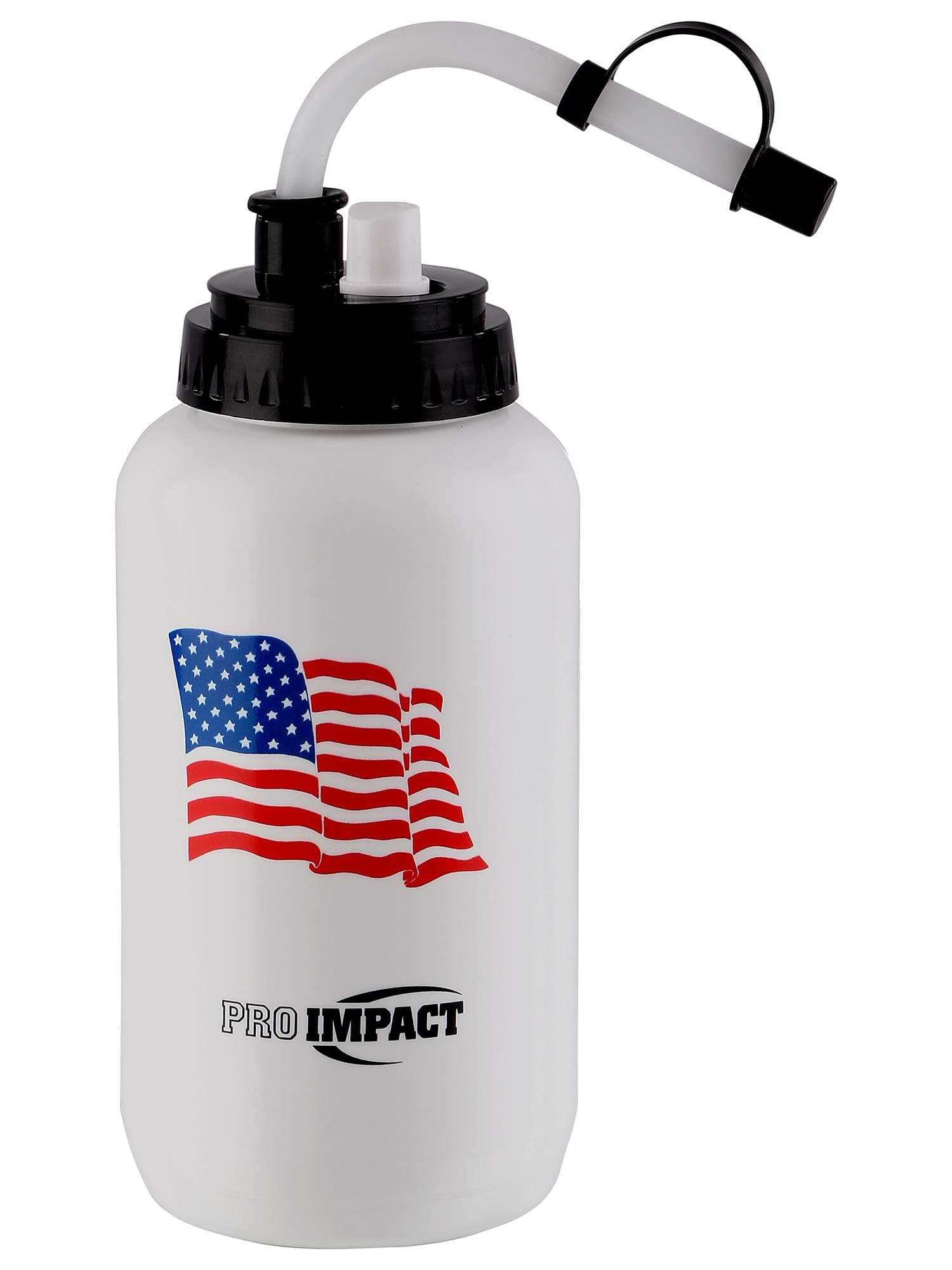 Pro Impact Boxing Water Bottle - Squeezable Plastic w/Long Straw - Ideal for Baseball Gym Yoga Sports Boxing Lacrosse Cycling Outdoors Football Hockey (35.5 Oz.) (White American Flag with Spray)