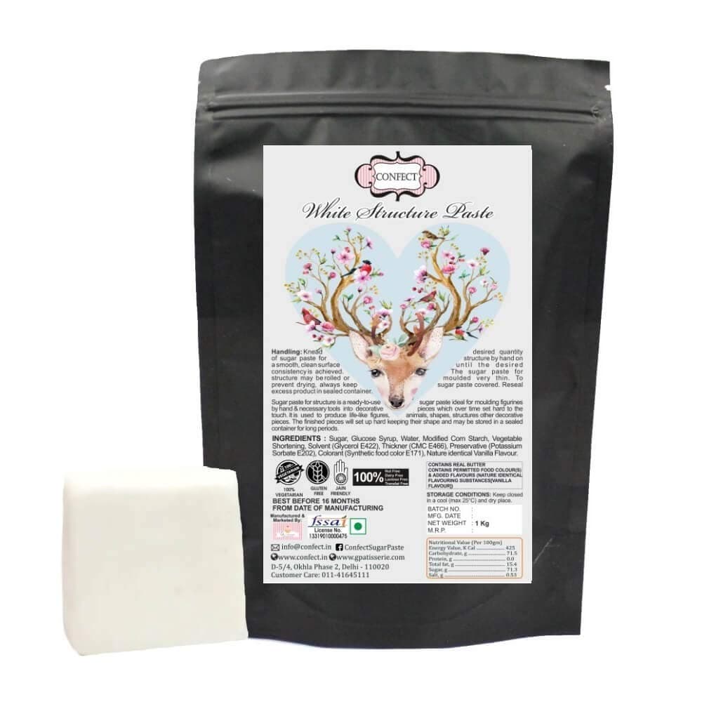 White Structured Sugar Paste | Edible Fondant for Cake Decorating, Sculpting & Icing | Smooth & Firm Fondant Paste | 100% Vegetarian & Chef’s Choice– 1KG