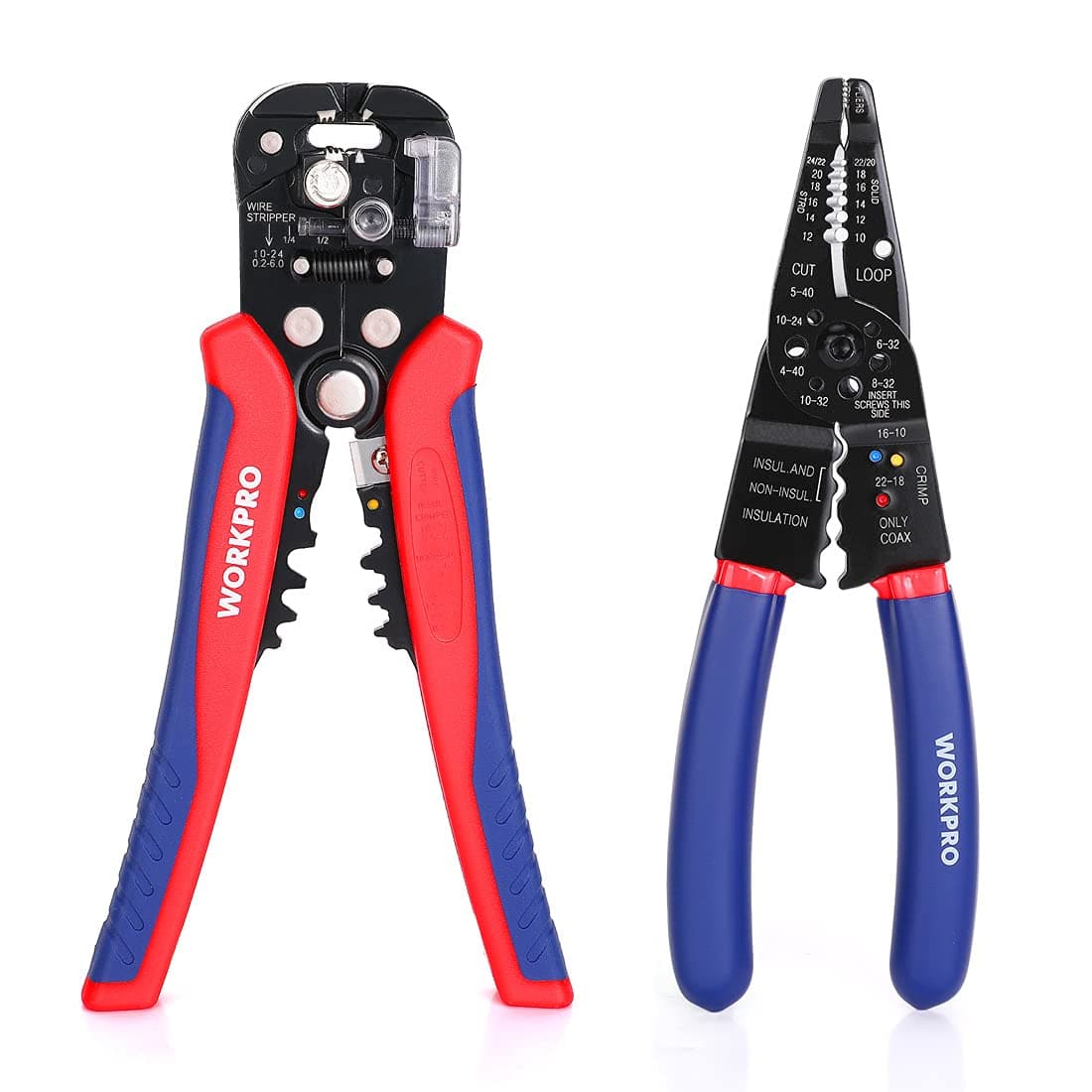 WORKPRO Wire Stripper Set, 8-Inch Multi-Tool Stripper and 8-Inch Self-Adjusting Wire Stripper Set for Stripping, Cutting and Crimping