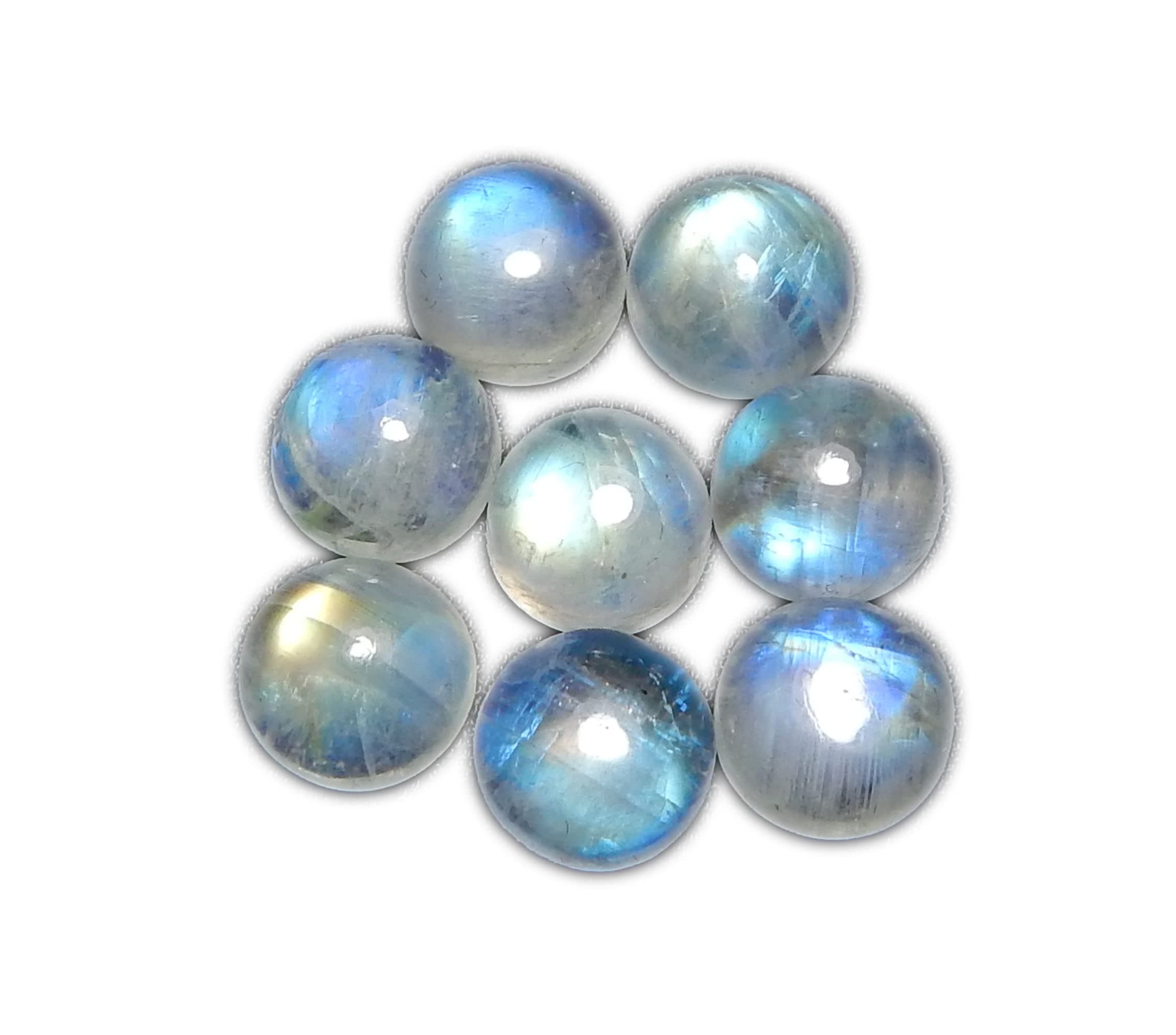 8mm Round Shape Blue Fire AAA Quality Natural Rainbow Moonstone Calibrated Cabochon Loose Gemstone 8 pcs Box.