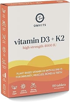 Vegan Vitamin D3 4000 IU + K2 100 mcg (MK-7) - 3 Month Supply (90 Tablets) - Lanolin-Free - High Strength Vitamin D Supplement – Supports Immunity, Bones & Muscle Function - Made from Lichen