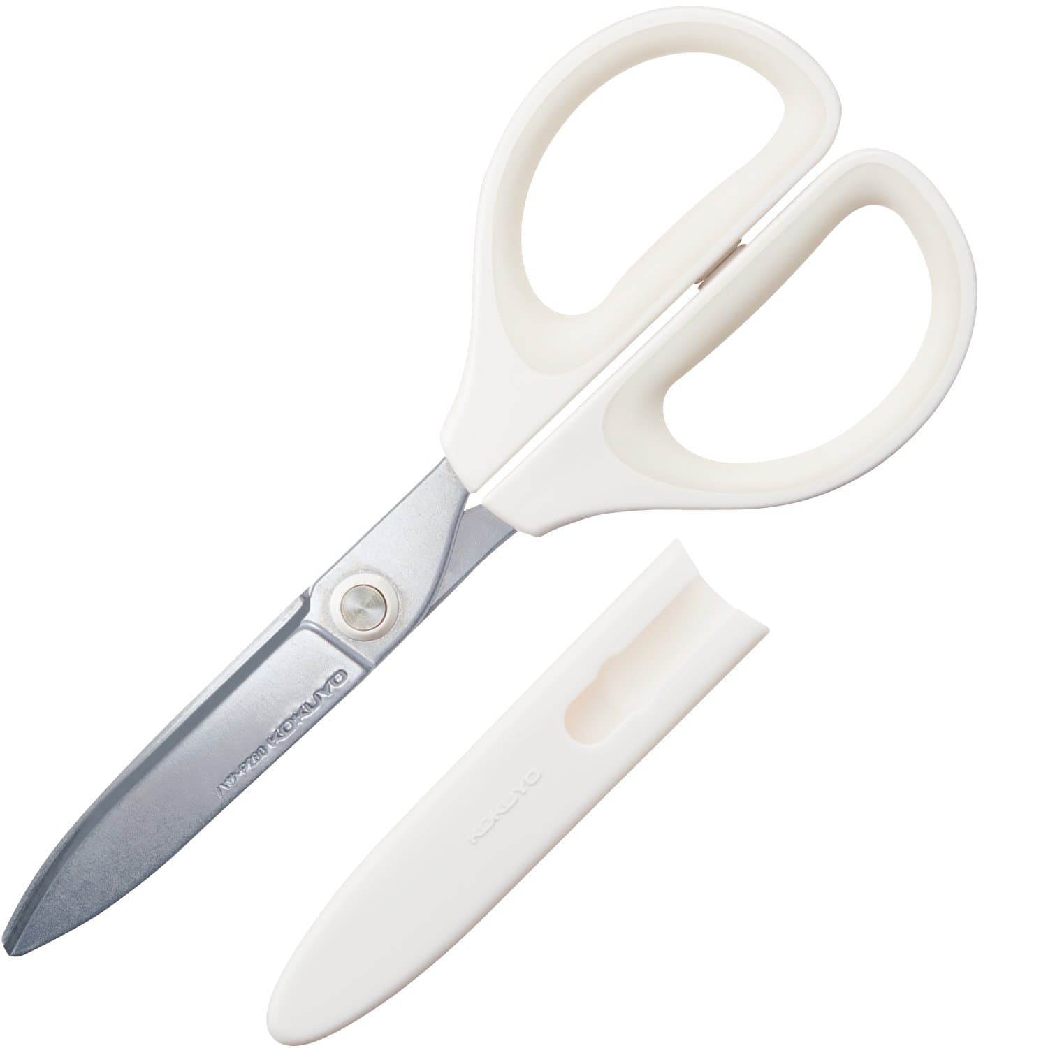 Kokuyo Saxa Glueless Scissors, White, 3D Blade, Symmetrical Handle for Both Right-hand and Left-hand, with Safety Cap, Japan Import (HASA-P280W)
