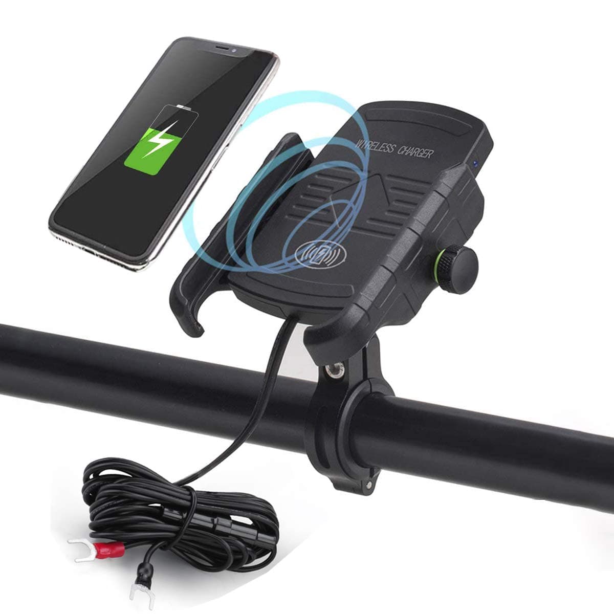 iMESTOU Motorcycle Wireless Charger Phone Mount Waterproof Handlebar Qi Charging Phone Holder 360 Rotatable for 3.5-6.5 Inch Cellphones Work with 12V/24V Vehicles