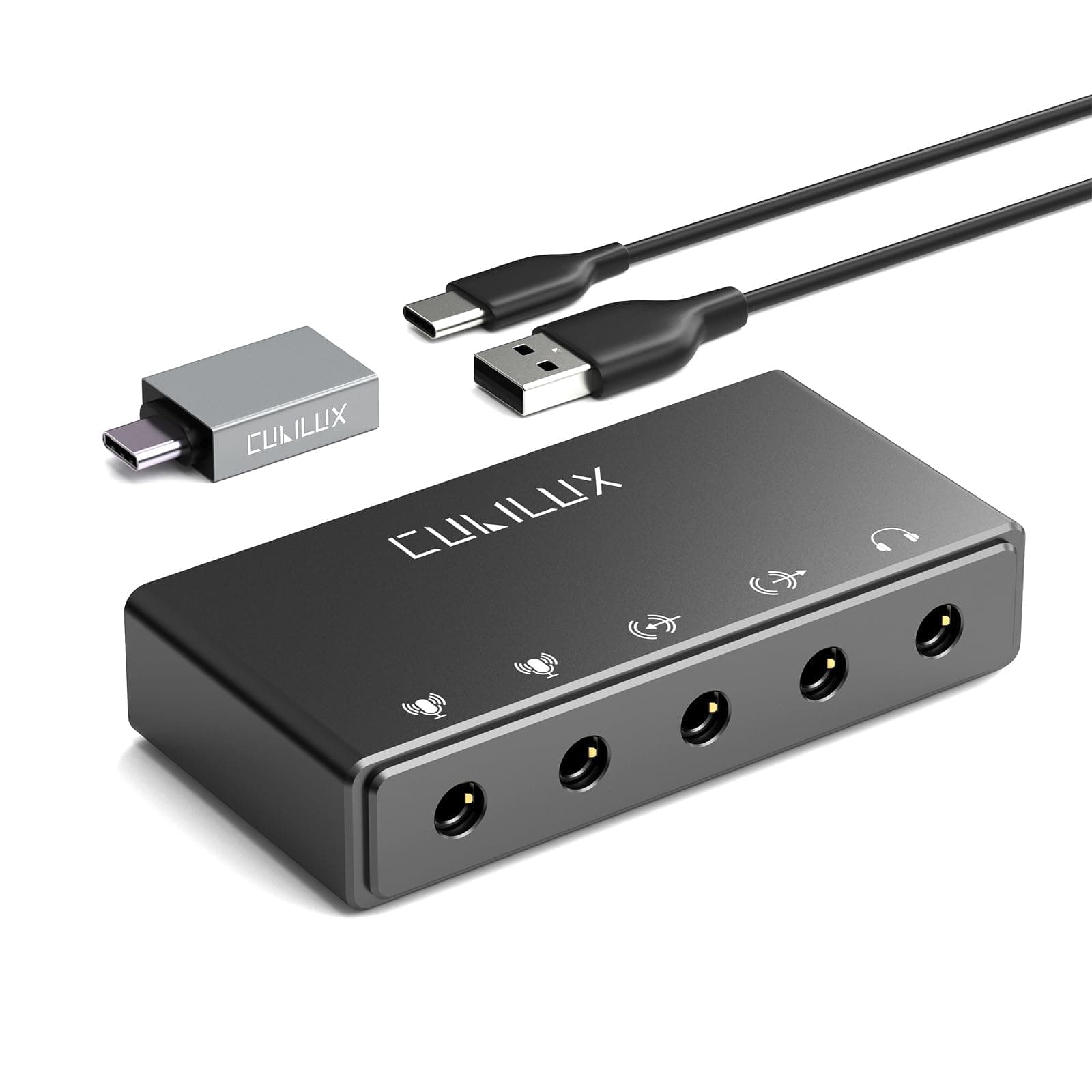 CB5 USB Audio Interface for Recording, Streaming, Podcasting, USB to 3.5mm Sound Card with Stereo Microphone Input, Line-In, Line-Out & Headphone Jack for Monitors, Support Windows & Mac OS