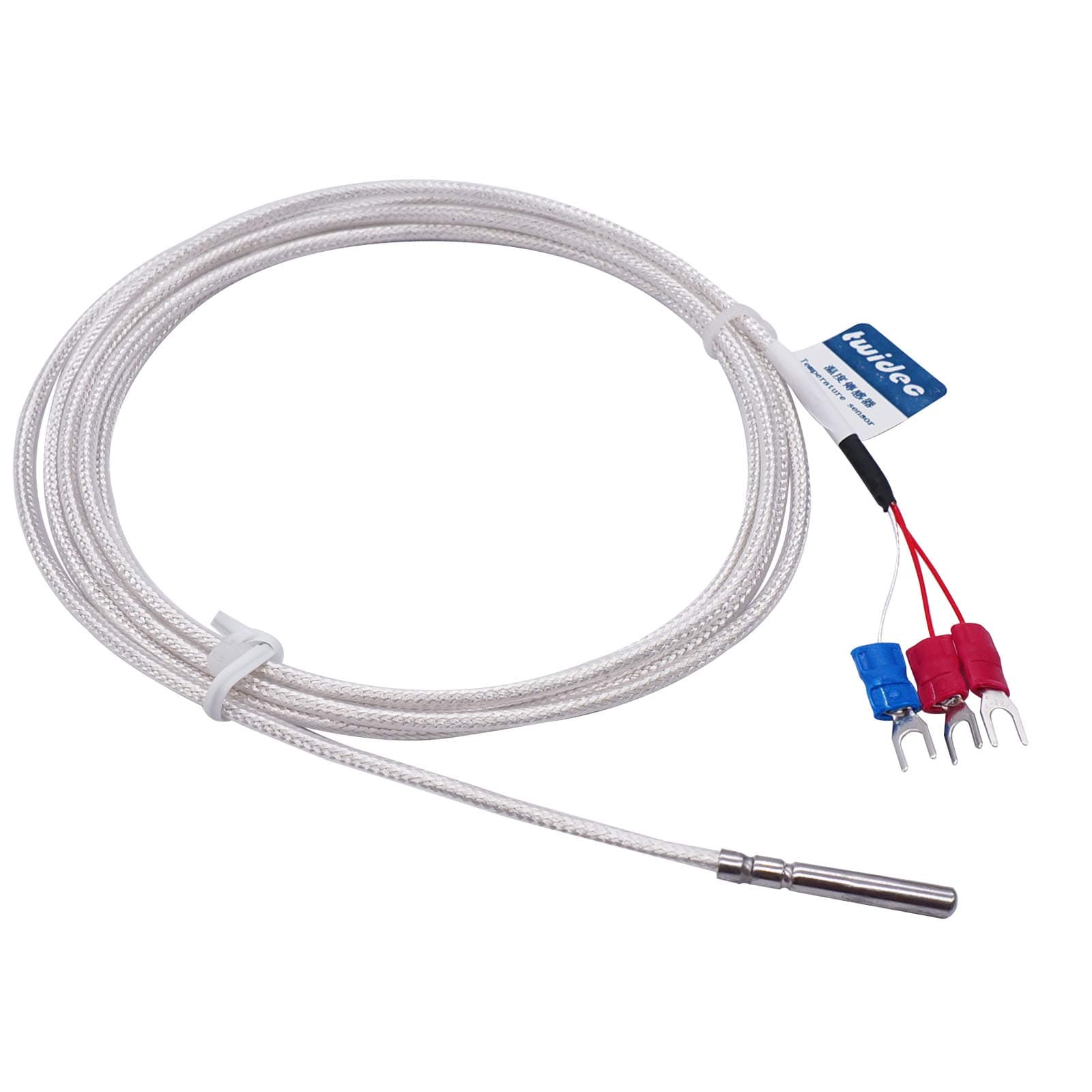 RTD PT100 Waterproof Temperature Sensor Three-wire System，Stainless Steel Probe(4×30MM) Range:-50℃-200℃ (6.6Feet)