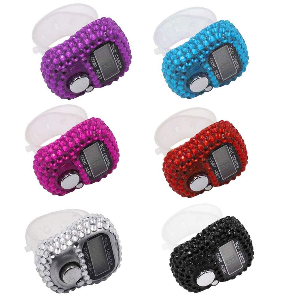 6 Pcs Finger Counters - 5 Digital LED Electronic Finger Counter, Mechanical Manual Clicker Number Lap Tracker Tally Counter with Bling Design-Six Colors