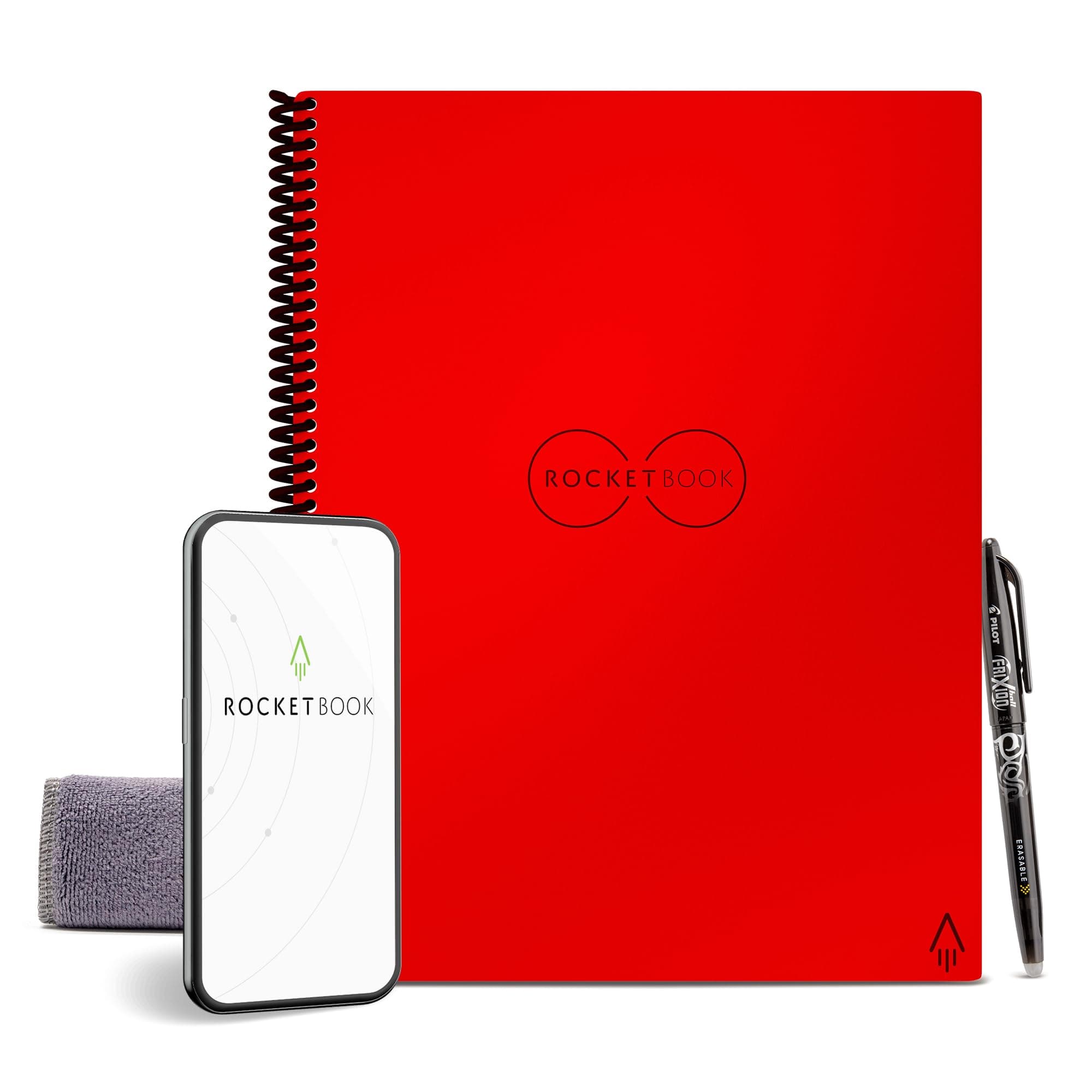 Rocketbook Smart Reusable Notebook - Dot-Grid Eco-Friendly with 1 Pilot Frixion Pen & Microfiber Cloth Included Atomic Red Cover, Letter Size (21.6 cm x 27.9 cm)