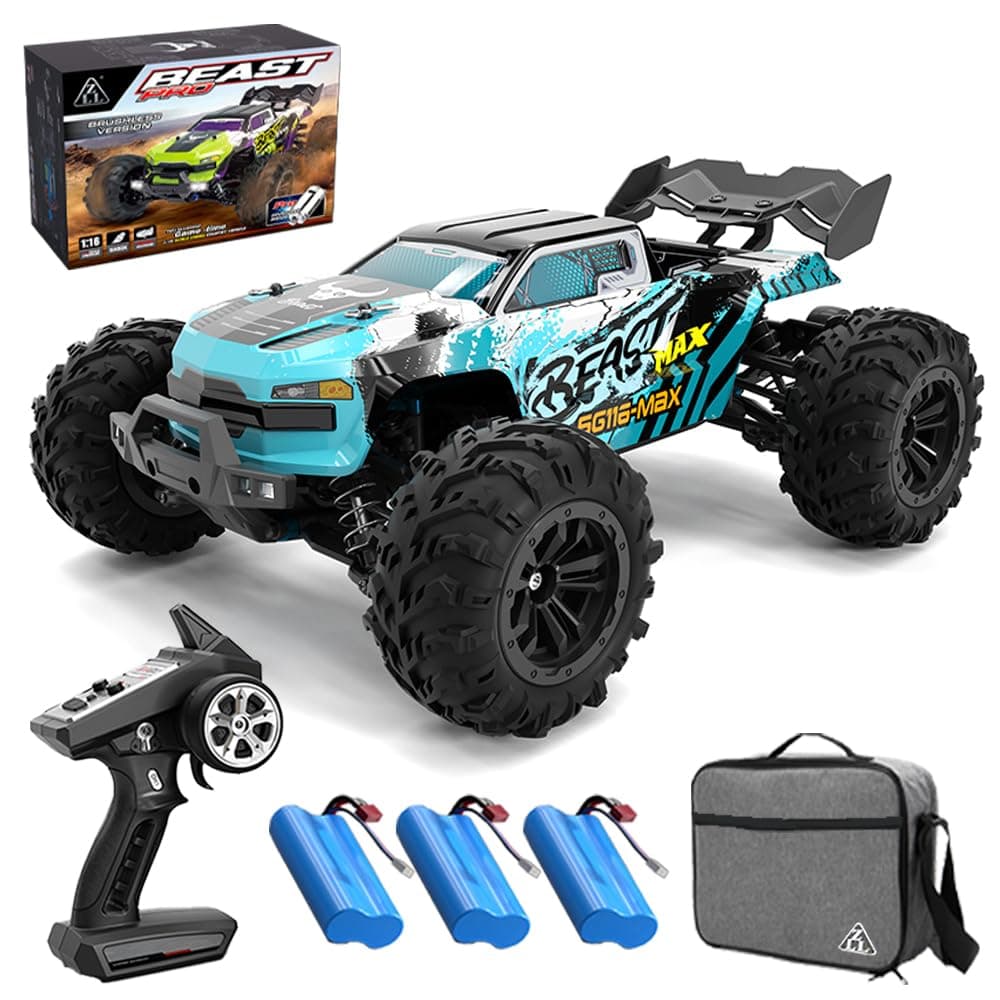 X-Verse SG116 MAX 1:16 Remote Controlled Car, 1:16 Waterproof RC Cars, 80KM/H 4WD RC High Speed Offroad with Brushless Motor for Adults, 3 Batteries