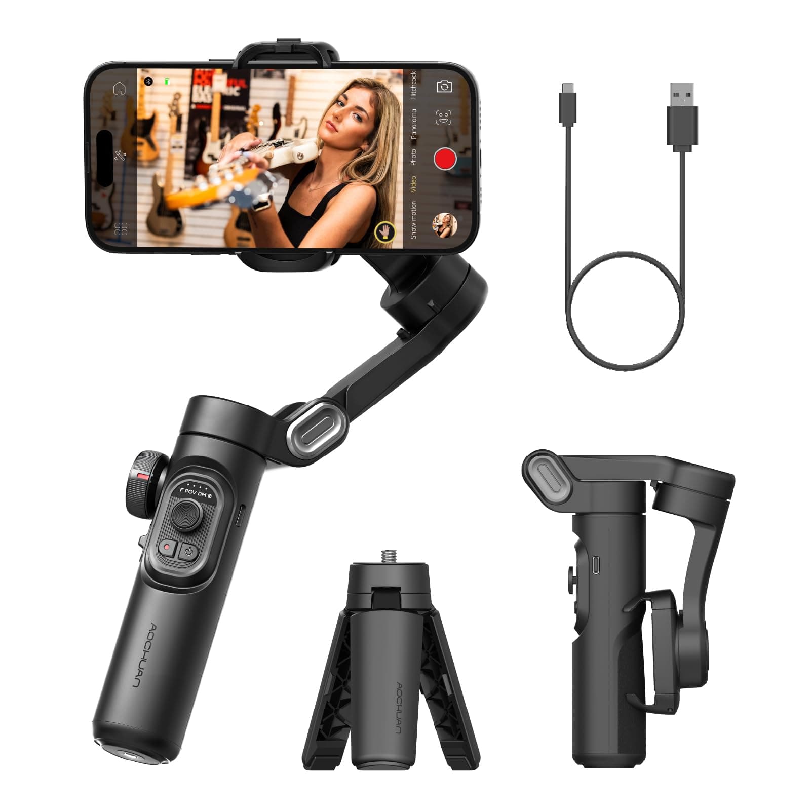 Phone Gimbal Stabilizer 3-Axis Smartphone Foldable Handheld Gimbal for iPhone with Focus Wheel TikTok YouTube Vlog Stabilizer for iPhone17 16 15 14 13 Pro Max Android-Smart XE