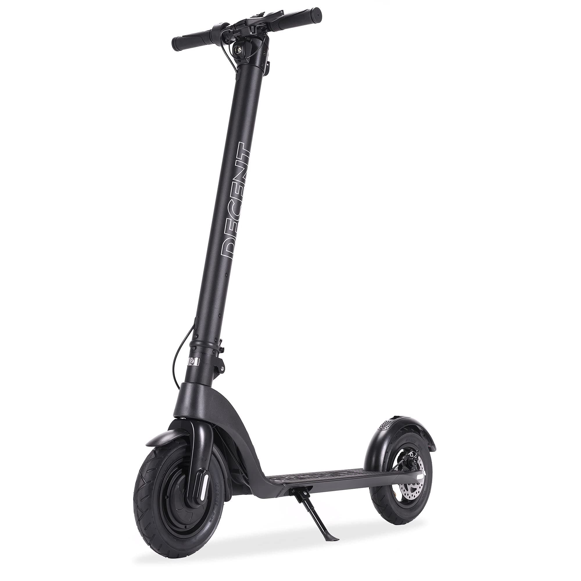 Decent ONE MAX 350w Premium e-scooter. Easy-folding Electric Scooter - 3 Speed/Drive Modes 15.5mph speed, Front Hub Motor/Brake, Mechanical Disc rear brake, 10-inch pneumatic tyres and LED - Black
