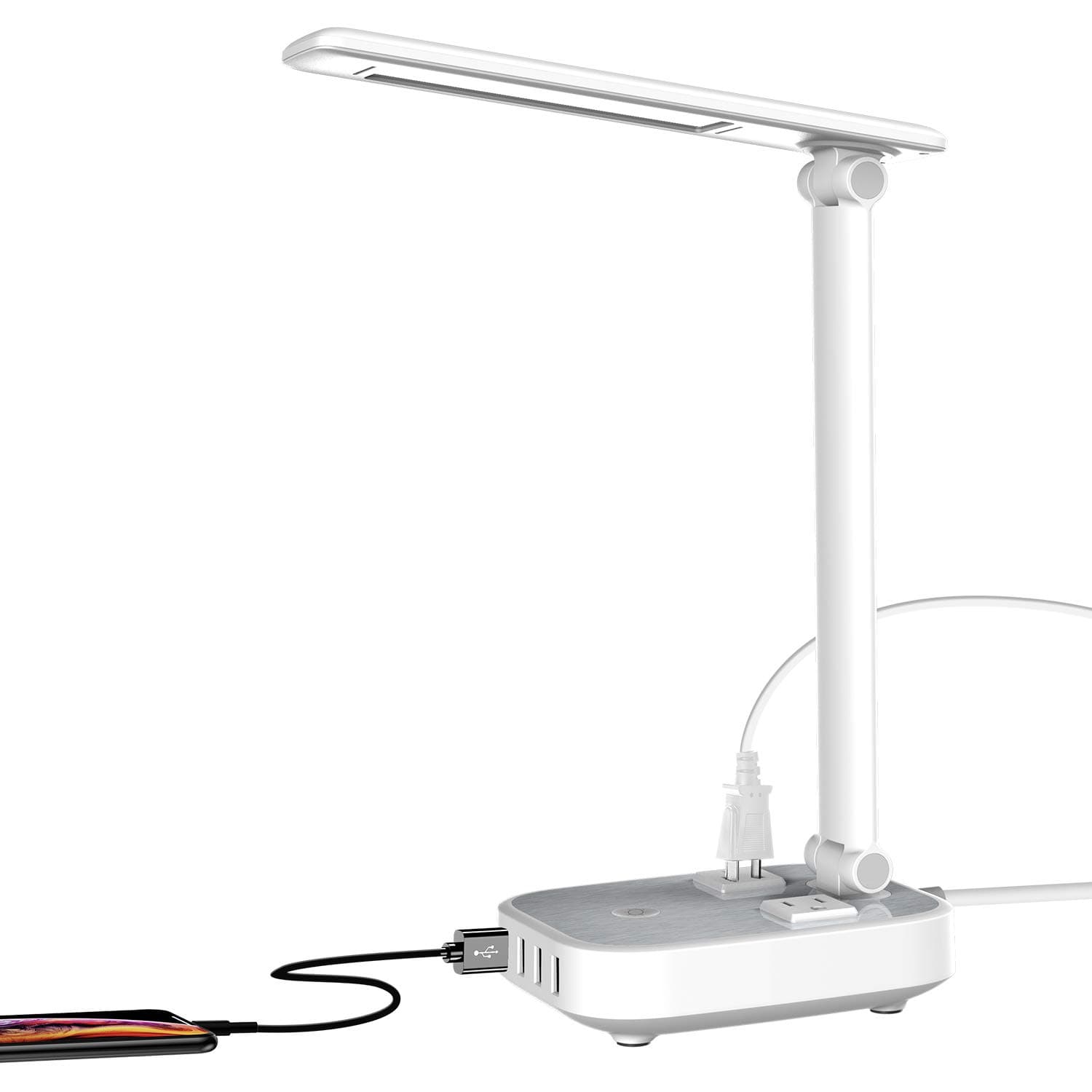 Table Lamp, Touch Control Bedside Table Lamp with 2 USB Ports & 2 AC Outlets, Alarm Clock Base w/6Ft Power Cord, 3 Level Brightness, Modern Desk Lamp