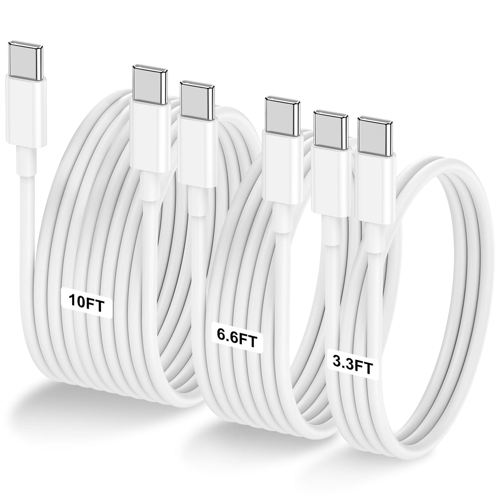 LOFPYE 3-Pack [3.3FT+6.6FT+10FT] 60W USB C to USB C Cable, Type C to Type C Cable,Fast Charging Cable for iPhone 17 16 15 Pro Plus Pro Max Air，for Galaxy S25, for iPad, for MacBook and More