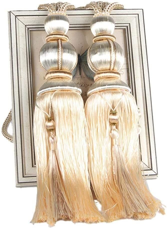 1 Pair Curtain Tiebacks Holdbacks Clip Binding Rope Tie Backs Handmade Tassel Tiebacks Home Window Decorative (Beige)