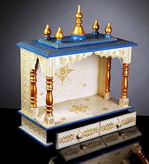 Kamdhenu Art and Craft Wooden Temple (Blue and White), 50 Centimeters, 60 CM