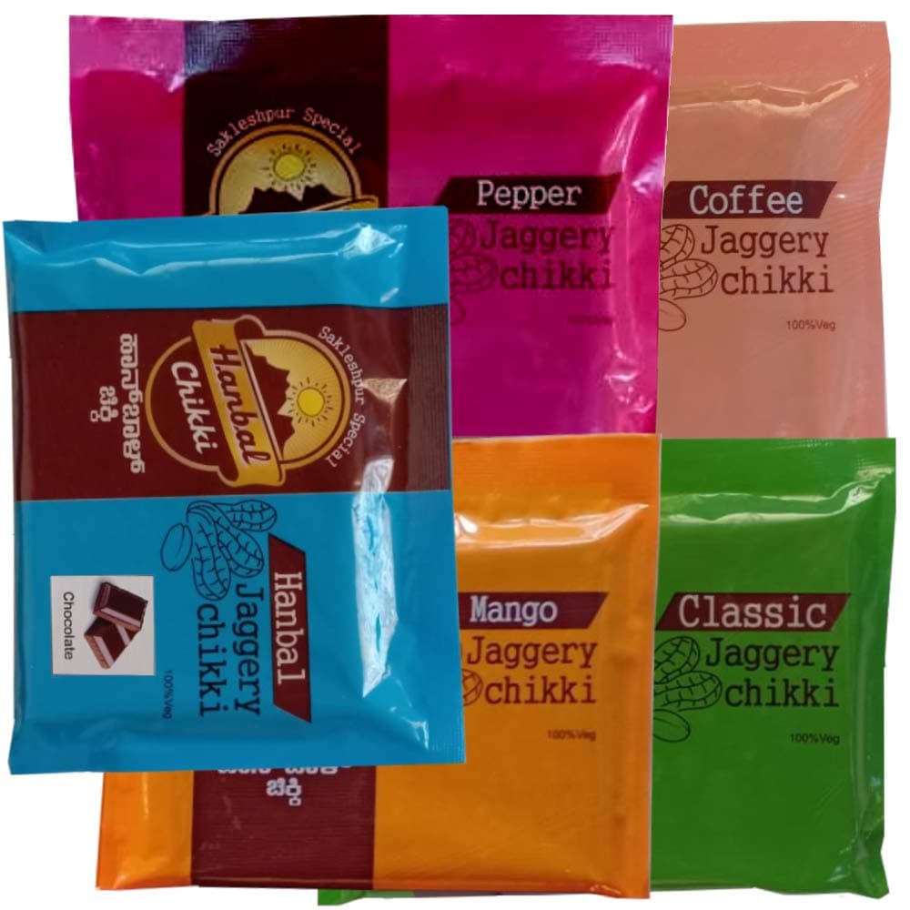Hanbal Chikki, *Fresh* Peanut Chikki Mix Pack – 100gms X 5 Varieties
