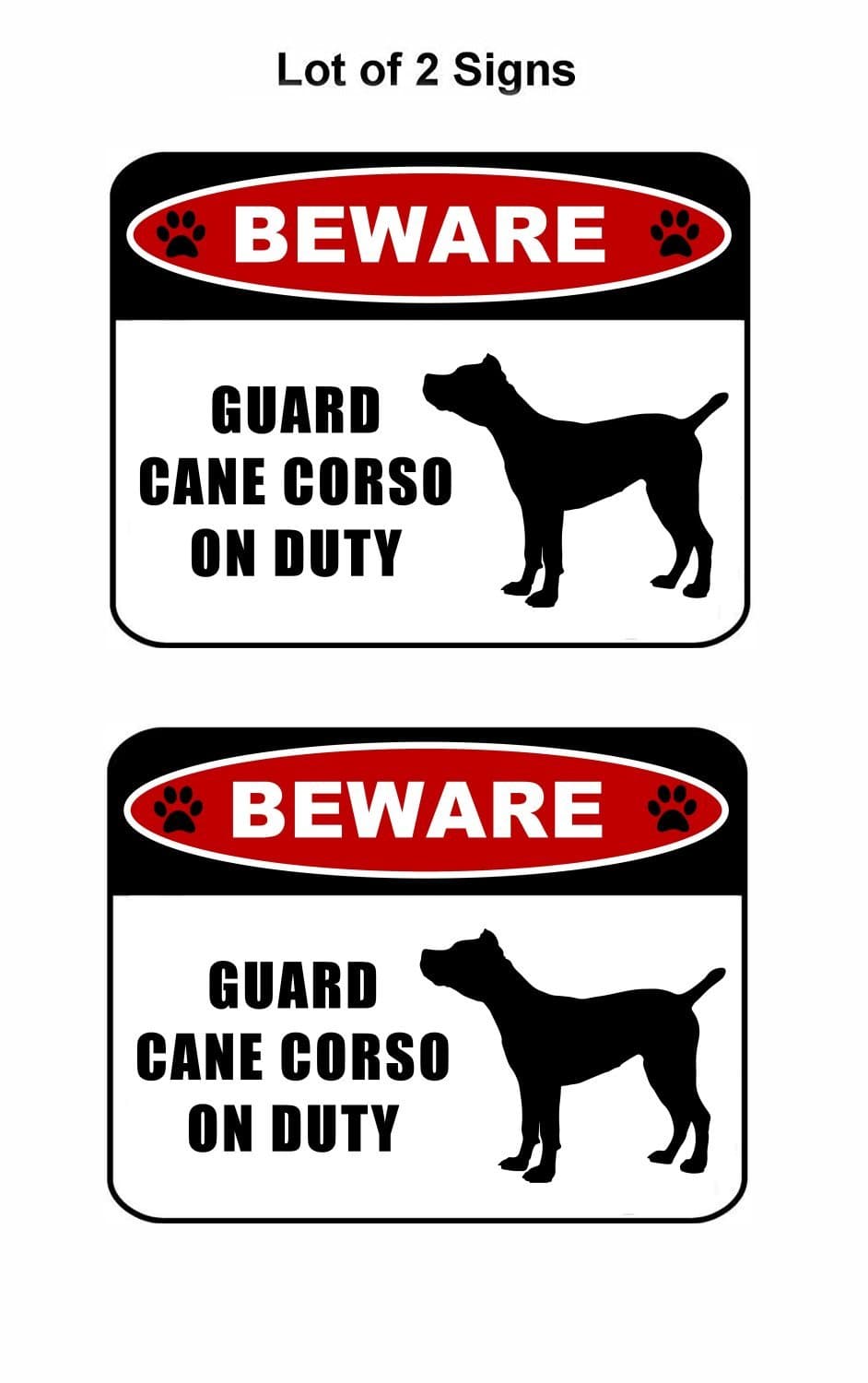 PCSCP 2 Count Beware Guard Cane Corso (Silhouette) on Duty 11.5 inch x 9 inch Laminated Dog Sign