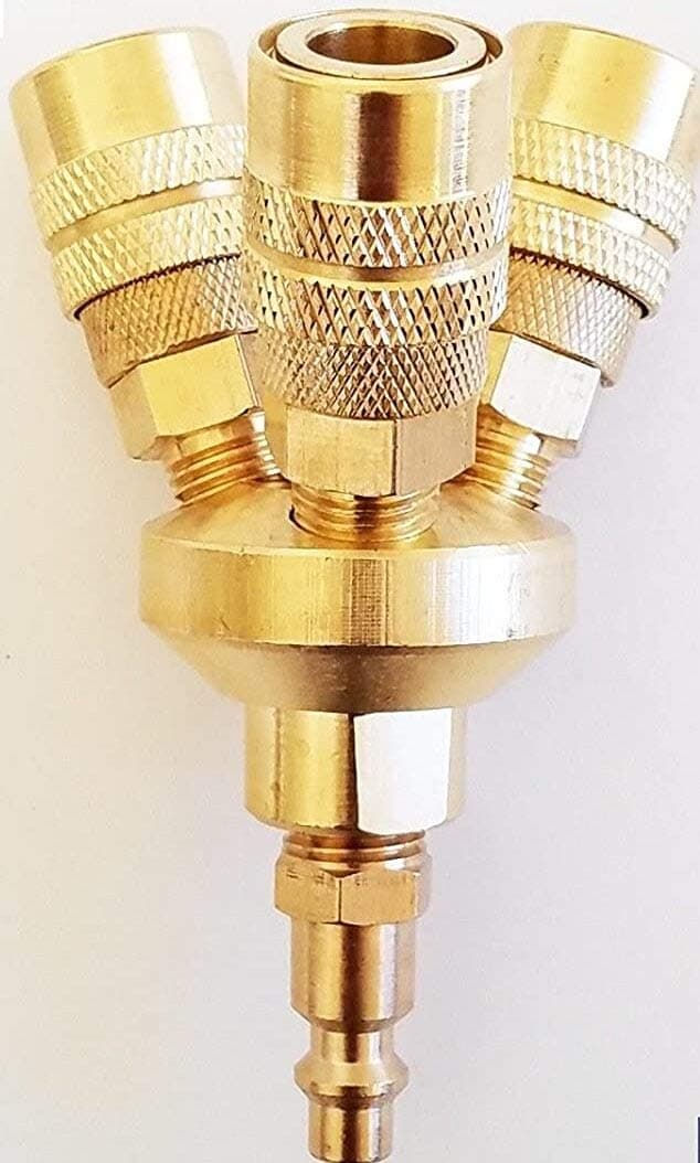 Air Compressor 3 Way Round Manifold Splitter Brass 1/4 NPT Coupler