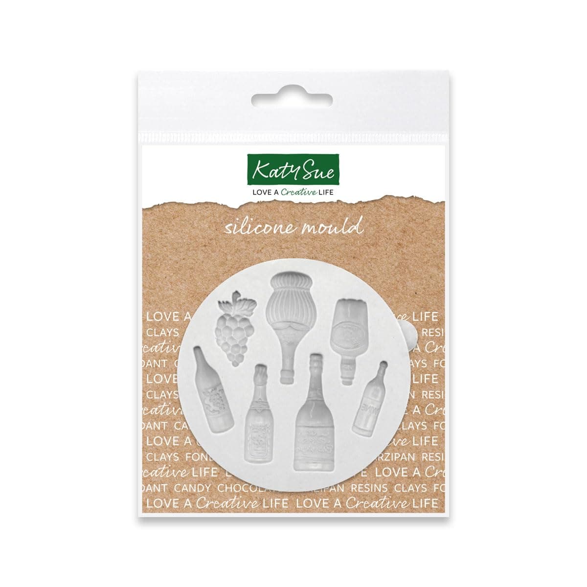 Katy Sue Miniature Assorted Bottles Silicone Mold for Cake Decorating & Craft - Mold Size 80 x 75 x 10mm or 3.2 x 3 x 0.4 inches.