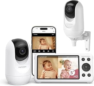 BM04 Smart WiFi Baby Monitor with 2 Cameras, 5’’ 1080P Split Screen Video Baby Monitor with Camera and Audio, Clear Night Vision, 5000mAh Battery, 2-Way Audio