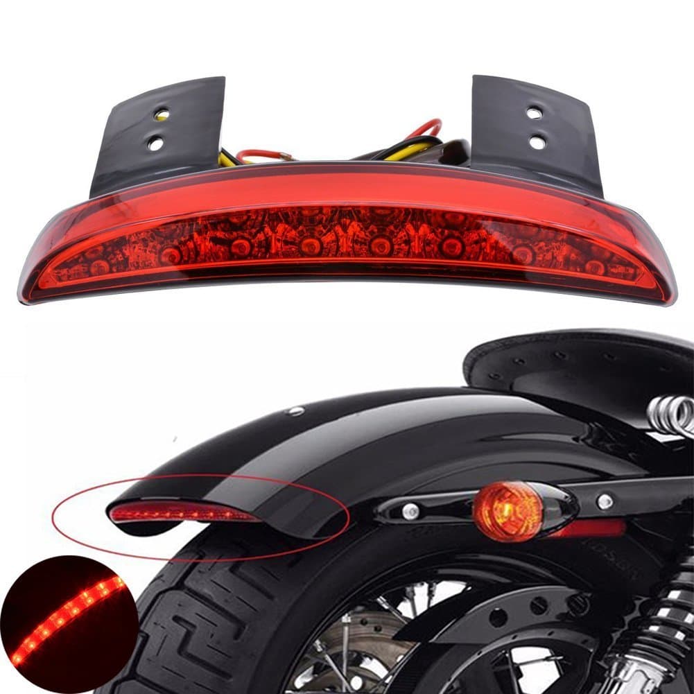 Anki HappiGo ANKIA Motorcycle Chopped Rear Fender Edge LED Brake License Plate Tail Light Stop Running Light Turn Signal Lamp for Harley Sportster XL883N 1200N XL1200V XL1200X (Red)
