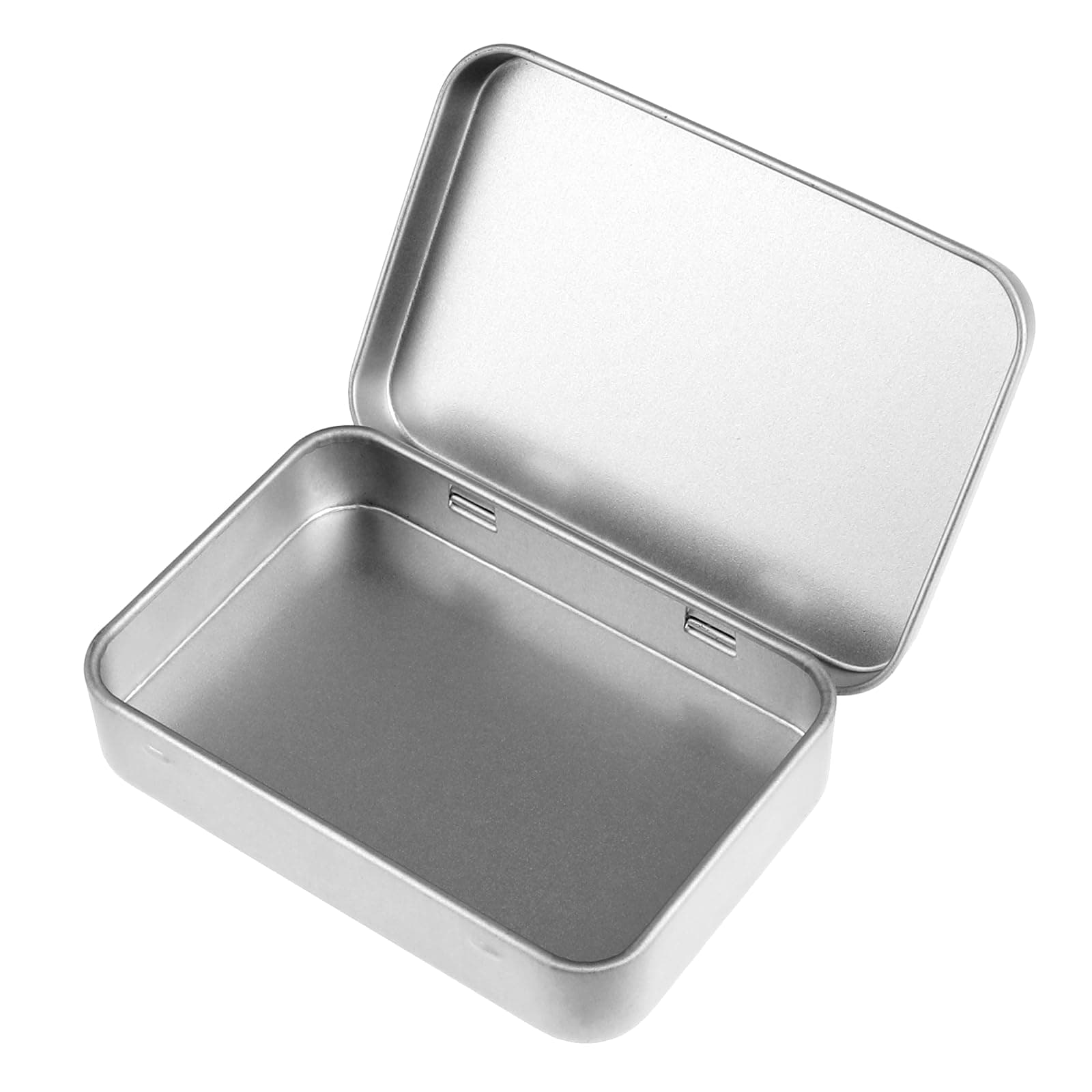 Silver Mini Portable Metal Tin Box with Lid - Rectangular, Hinged, Empty, for Candies, Soaps, Earrings, Jewelry, Crafts, Gifts