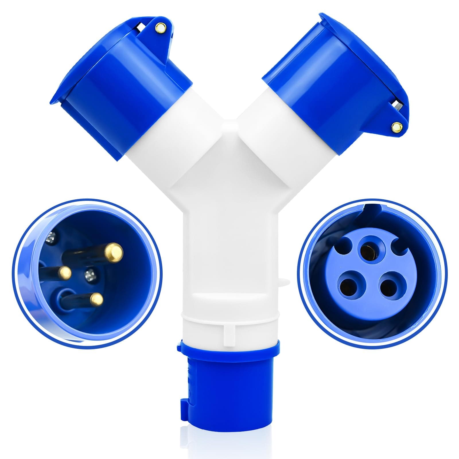 – Caravans Hook Up 16Amp 2-Way Cable Plug Splitter, 220v 3 Pin Industrial Site Plug IP44 Waterproof Wall Socket Electric Power Main Lead Adaptor Converter for Camping Motorhomes Tents