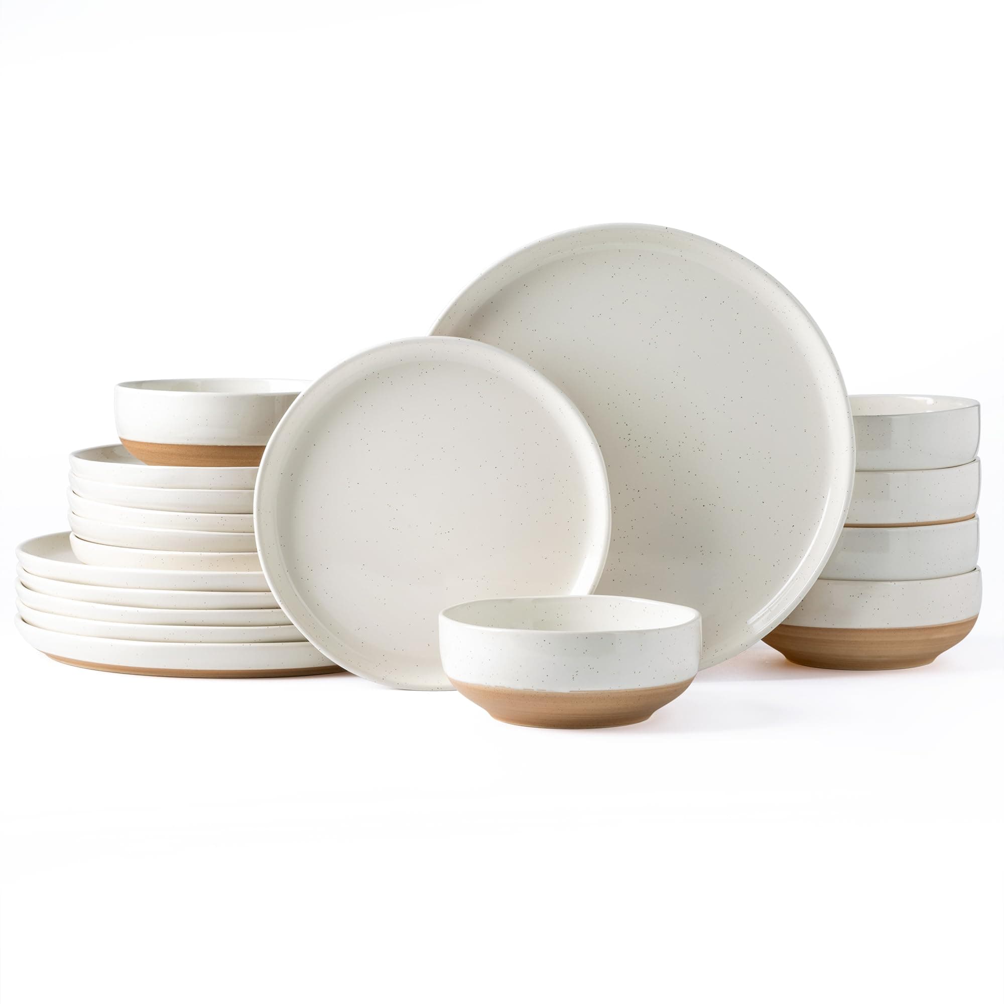 AmorArc Ceramic Dinnerware Sets for 6, 18 Pieces Handpainted Plates and Bowls Set with Rustic Terracotta Underside, Scratch Resistant Stoneware Dishes Set, Dishwasher & Microwave Safe,Light Beige