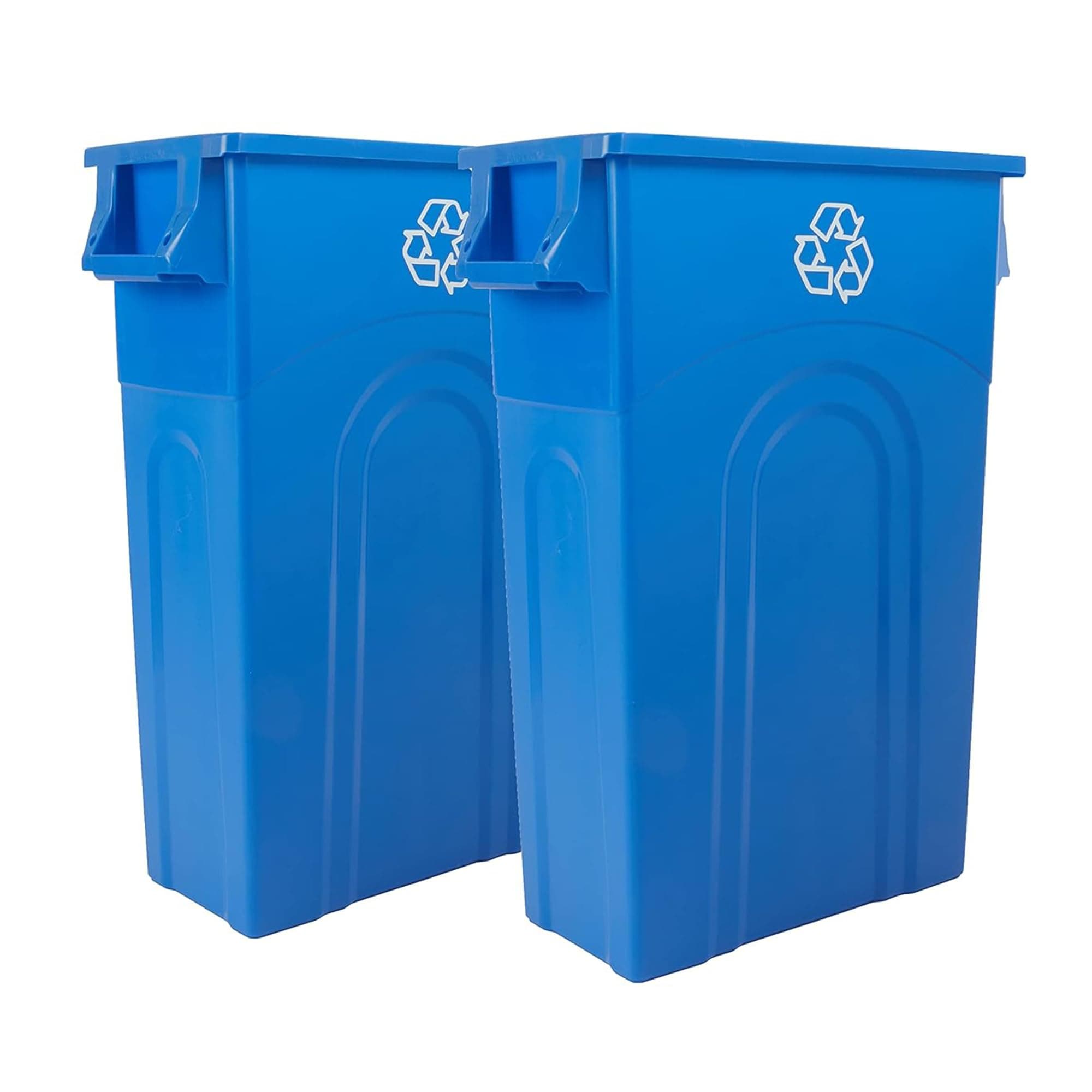 United Solutions Highboy Recycling Container, 23 Gallon, Space Saving Slim Profile and Easy Bag Removal for Indoor or Outdoor use, Recycle Blue, Plastic