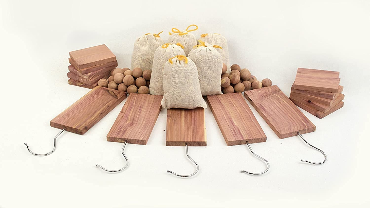 61 Piece Moth Cedar Wood Combo Pack - Cedar Hang ups, Blocks, Balls and Pouches Light Fresh Scent
