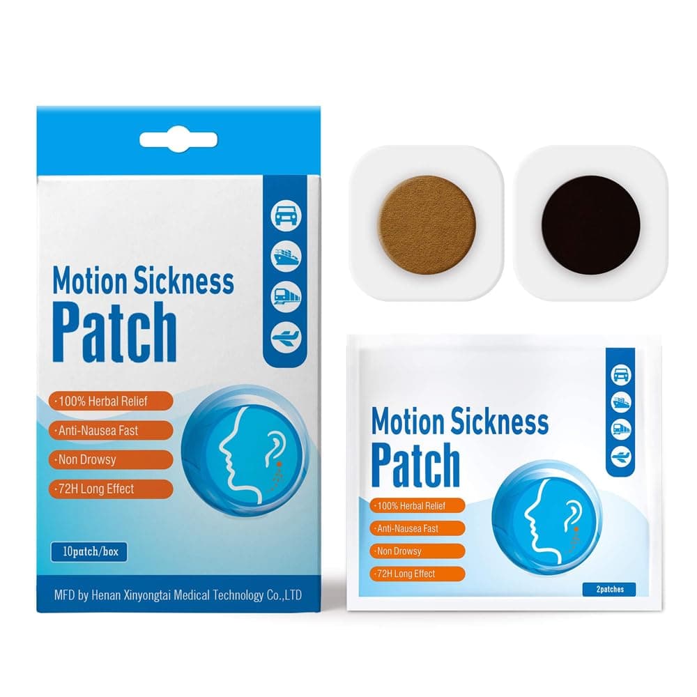 Motion Sickness Patch, 10 Count Works to Relieve Vomiting, Nausea, Dizziness & Other Symptoms Resulted from Sickness of Cars, Ships, Airplanes, Cruise, Trains - Unisex