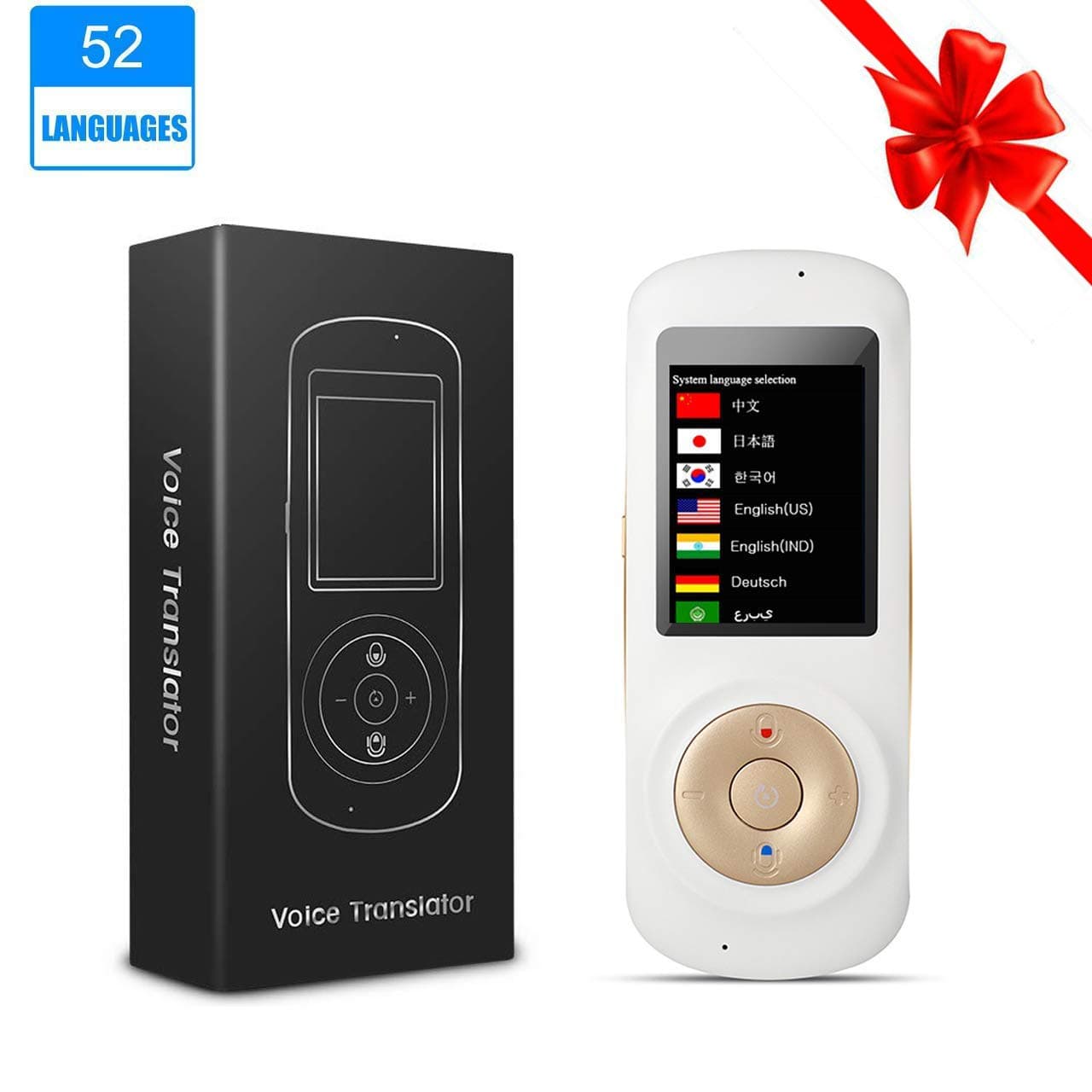 BEYI Instant Voice Automatic Translator, Smart Foreign Language Translator Voice to Text Device Electronic Pocket 52 Languages for Hearing Talking Learning Help in Travel Shopping Business White