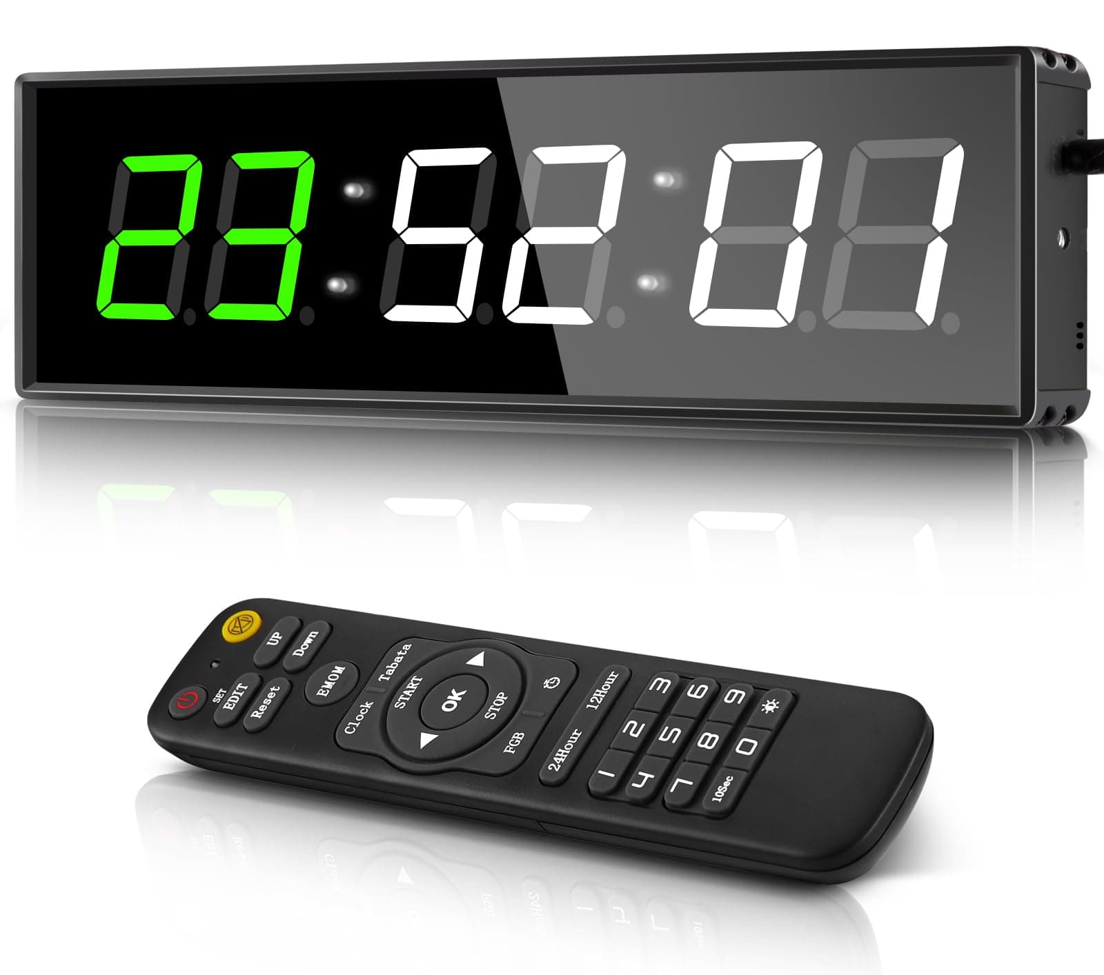 – PELLOR Gym Clock, Gym Timer with Stopwatch Count Down/Up, Digital Wall Clock With Remote Control, Adjustable Brightness suitable for Home Garage And Outdoor Training