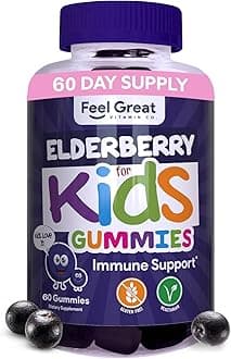 Feel Great 365Kids Elderberry Gummies with Zinc and Vitamin C | Kids Immune Support Sambucus Elderberry Gummies | Berry Flavored Vegan Kids Multivitamins | 60 Day Supply