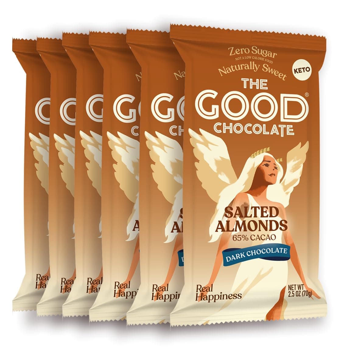 Salted Almonds Dark Chocolate Bars with Zero Sugar & Lower Net Carbs – Keto Chocolate Bar with Lower Calories, All Natural and Non-GMO Keto Snacks, 2.5 oz (6 Bars Value Pack)