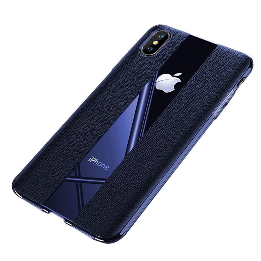 mgACC iPhone Xs Max Case, Anti-Fall Leather TPU Case[Peripheral TPU], Ultra-Thin Support Wireless Charging for iPhone Xs Max (Blue)
