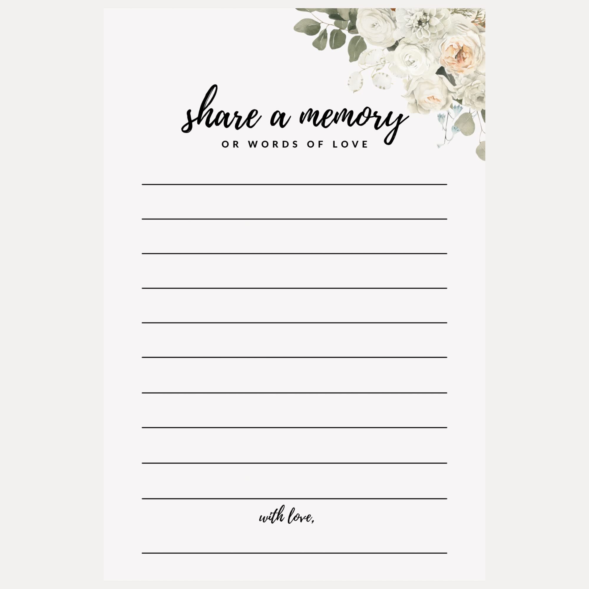 Memory Cards for Funeral - Floral Share a Memory Card Pack of 50 - 4 x 6" Funeral Memory Cards - Memorial Cards for Celebration of Life - Magnolia Memorial