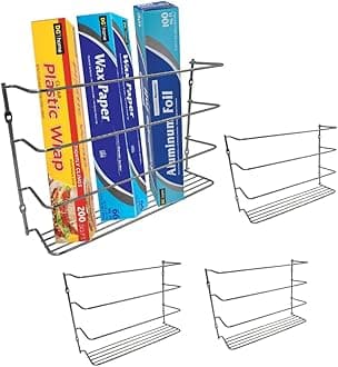 Evelots Kitchen Wrap Organizer - 4 Pack - Hold up to 4 Plastic, Foil, Paper, Wax - Cabinet Door, Wall Rack Basket - Sandwich, Freezer, Food Bag Storage - Laundry Supplies - Chrome Finished Metal