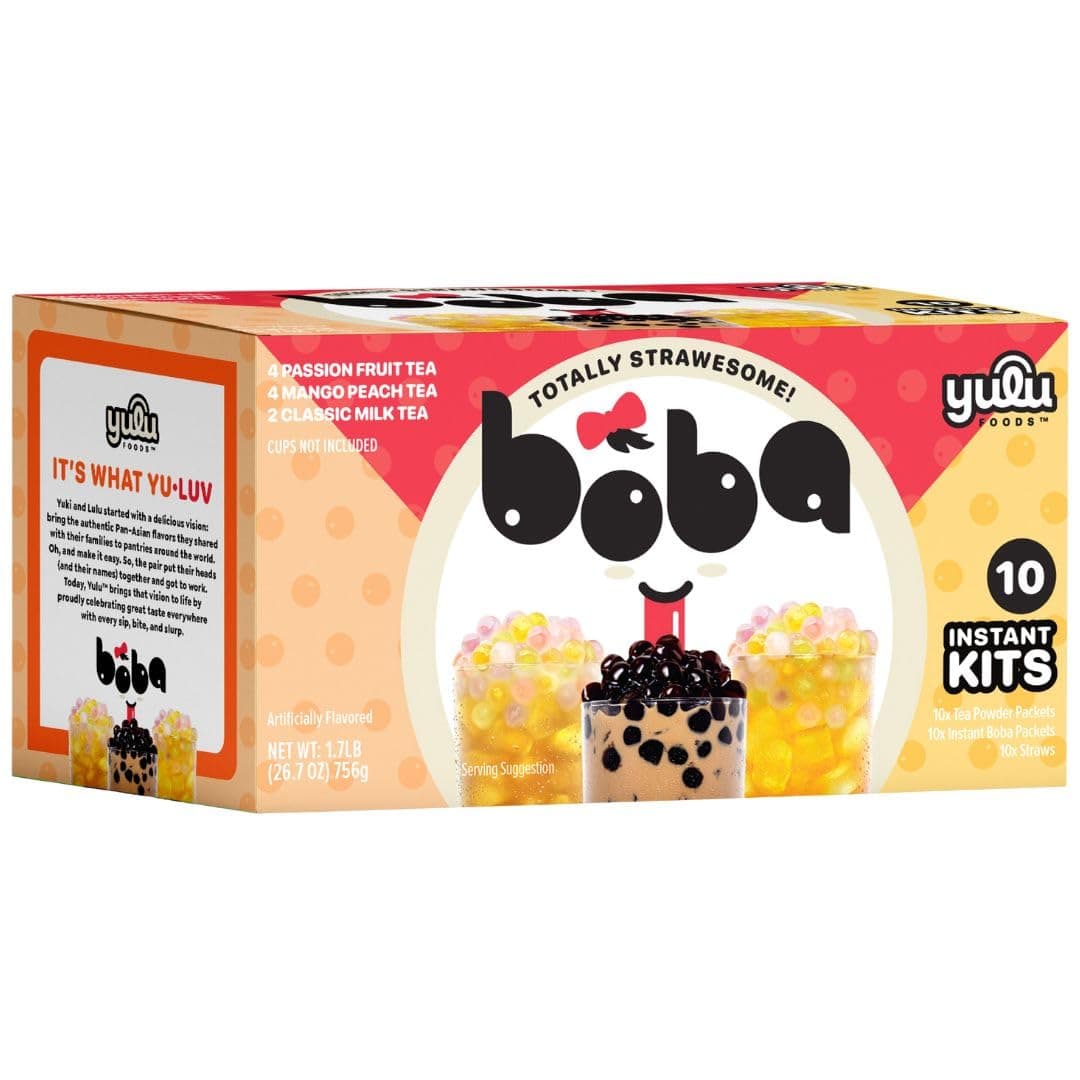 Boba Bundle Kit 10 Serv. Instant Bubble Pearl Variety Milk Tea Kit with Authentic Brown Sugar Tapioca Pearls by Yulu Foods - Ready in Under 1 Minute, Includes Paper Straws - Gift Box, Holiday (Classic