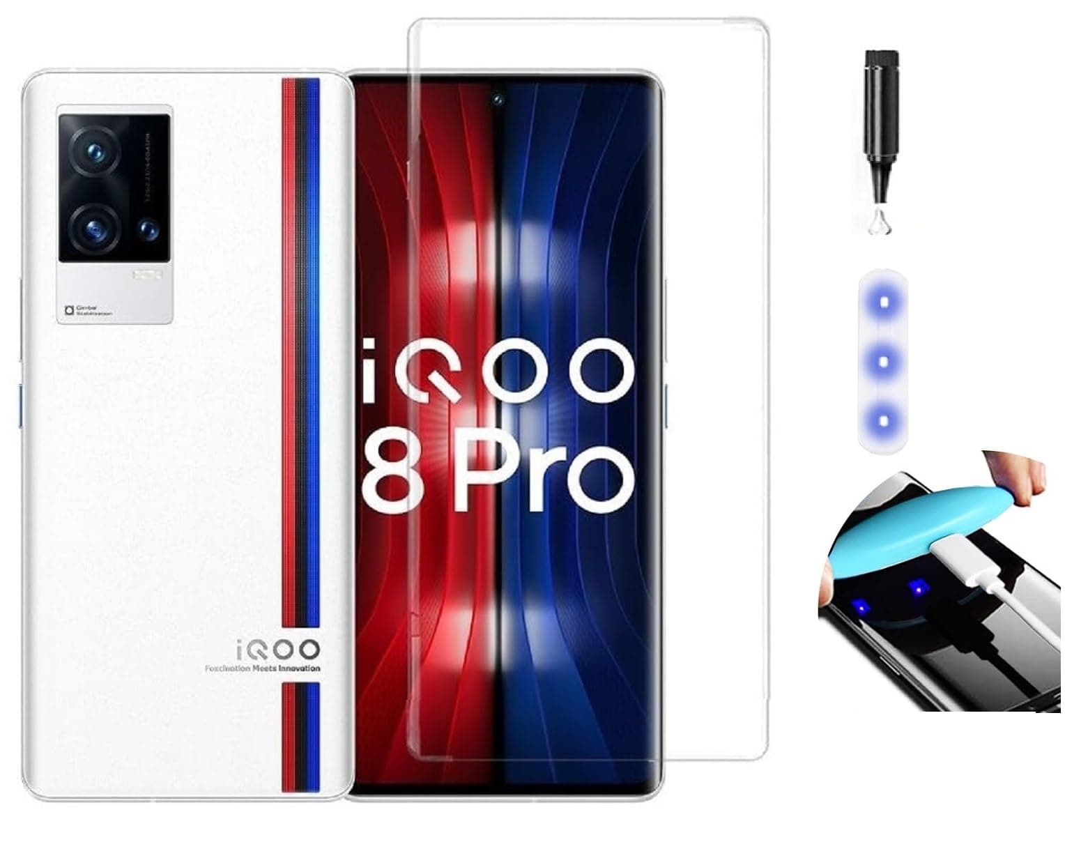 NISHTECH Advanced HD+ Curved UV Tempered Glass Screen Protector Designed for iQOO 8 Pro 5G || Full Screen Coverage with Easy Installation Kit (Anti-Scratch)