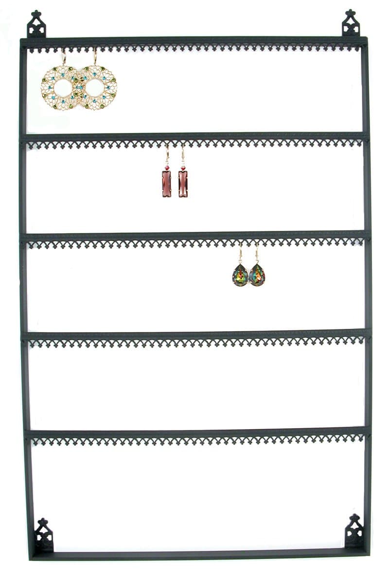 Royal Crown Display 5 Tier Wall Mounted Earring Organizer Stand with Crown molding - Gold