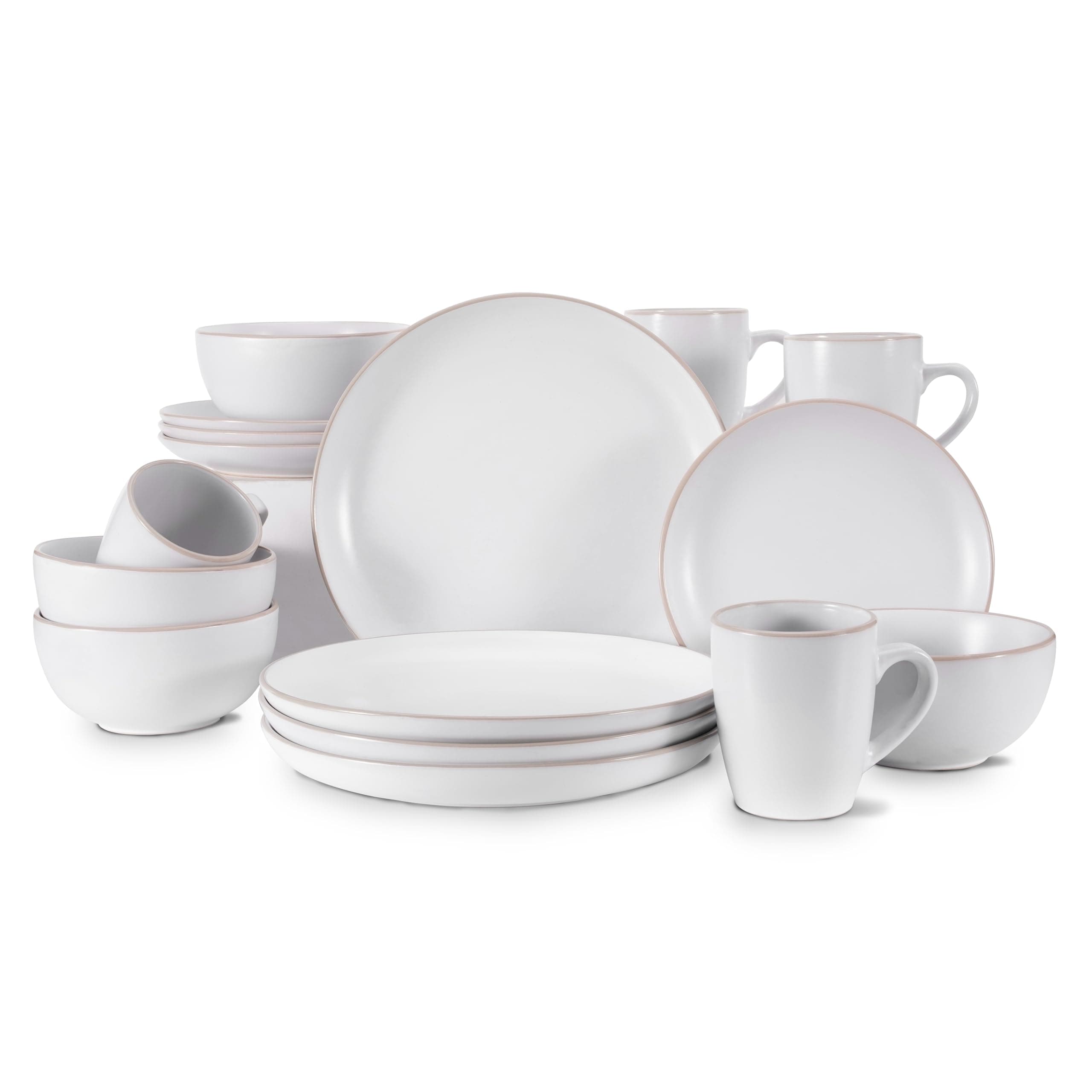 Dinnerware Set,16 Piece White Round A grade Stoneware Dinnerware Set for 4, Kitchen Plates And Bowls Set with Mugs,white dinnerware set