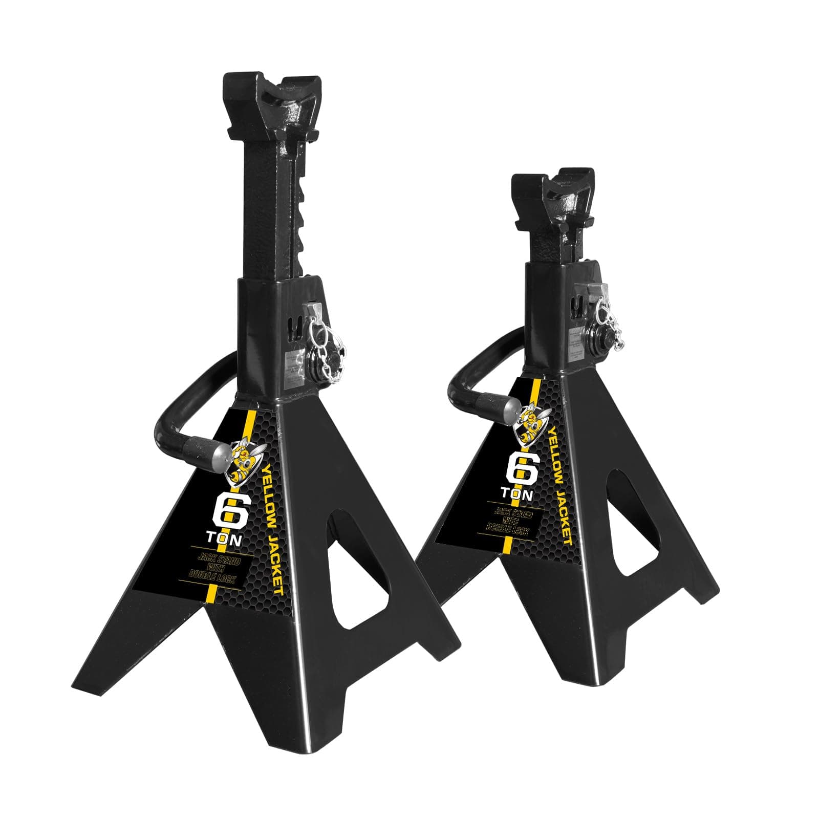 YELLOW JACKET Jack Stands 6 Ton with Double Locking for Lifting Car SUVS, Heavy Duty Steel, 13000 lb Capacity, 1 Pair, Black
