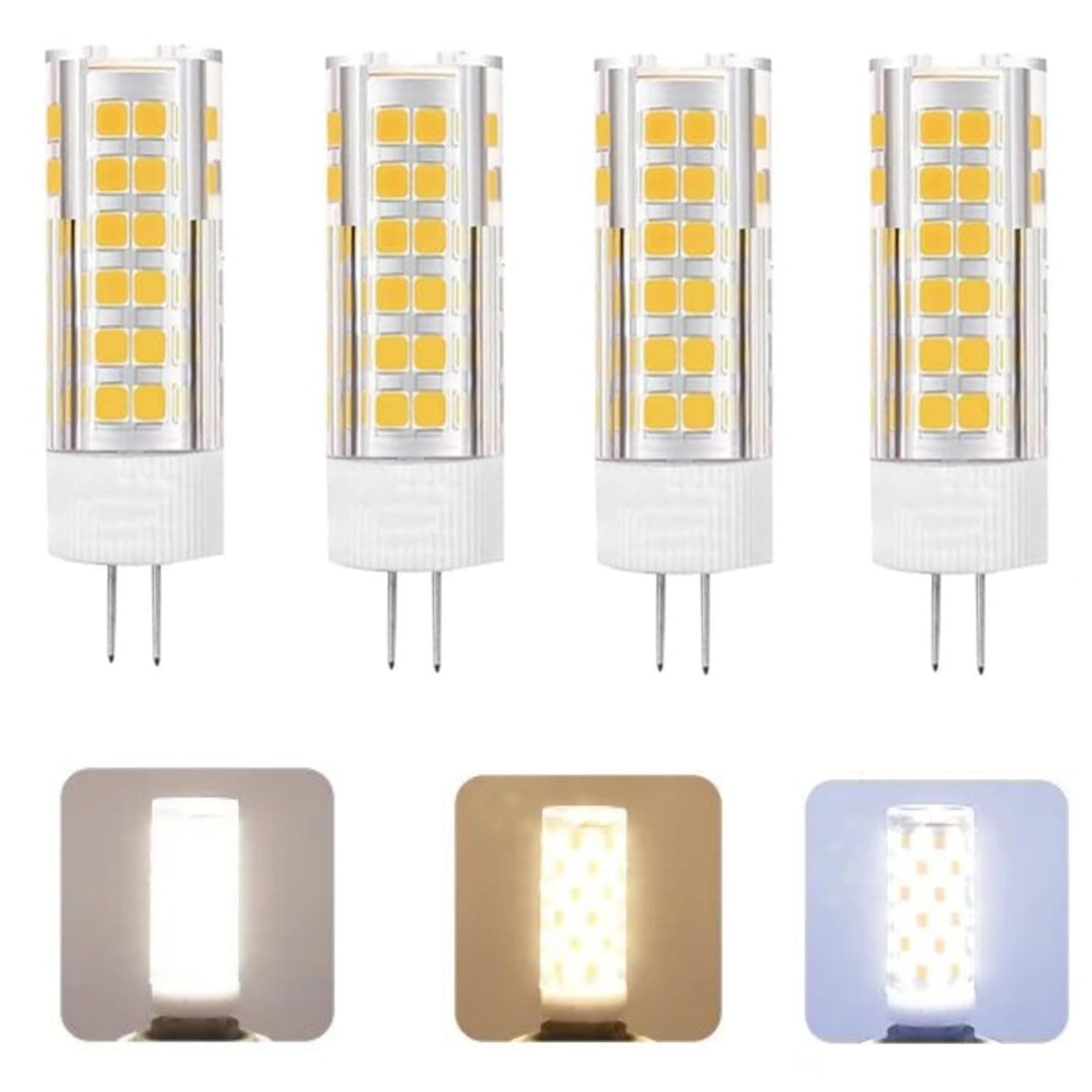 4 Pack G4 LED Capsule Bulbs 9W Switchable 3 Color Change white 6500K, Yellow 3000K, neutral 4000K by just switching ON/OFF, Not Dimmable Bi Pin Base G4 Energy Saving Lamp for Home AC 220-240V.