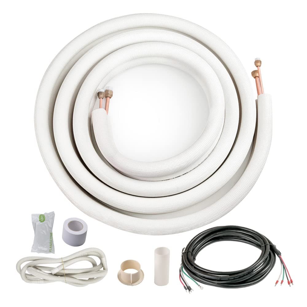 ICOOL 16 Ft. Mini Split Line Set, 1/4" & 1/2" O.D. Twin Copper Pipes, 3/8" Thickened PE Insulated Coil Copper Line for Air Conditioner HVAC Refrigeration and Heating Equipment, with Fittings