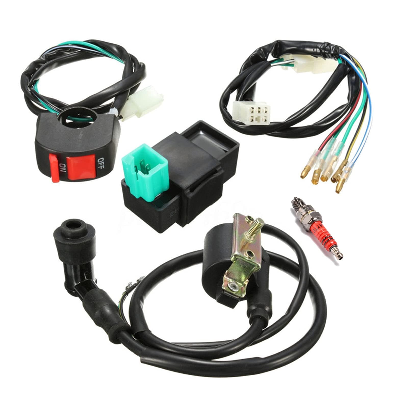 – Wiring Loom Off Switch Coil Spark Plug 5 Pcs Set Switch Ignition Coil for Pit Bike 110 125 140cc