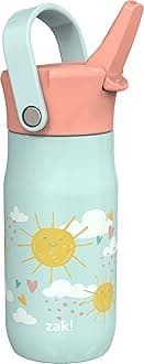 Zak Designs Harmony Kid Water Bottle for Travel or At Home, 14oz Recycled Stainless Steel is Leak-Proof When Closed and Vacuum Insulated (Happy Day)